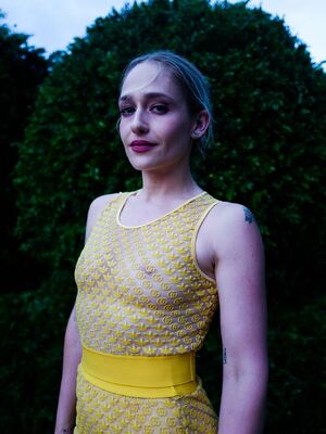 Jemima Kirke posing braless in see through dress