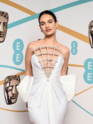 Lily James cleavage at BAFTA Film Awards 2023 in London